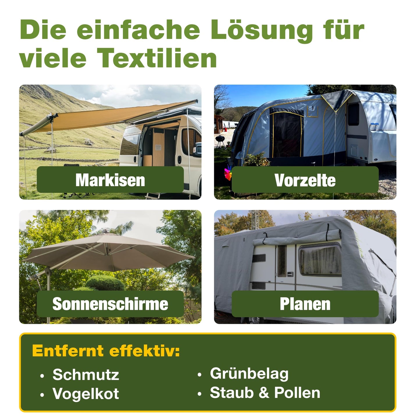 Bio-chem awning and awning cleaner - efficient special cleaner with deep action - ideal for awning, tent, sail, tarpaulin, gazebo, parasol - 3x 500 ml - Made in Germany