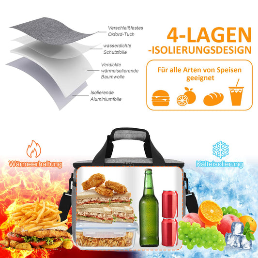 CALIYO Cooler Bag 15L Foldable & Portable with Zipper - Lunch Bag for Men and Women, Insulated Lunch Tote for Work, School, Picnic, Travel - 3 Sizes: 8.5 L / 15 L / 24 L (Grey)