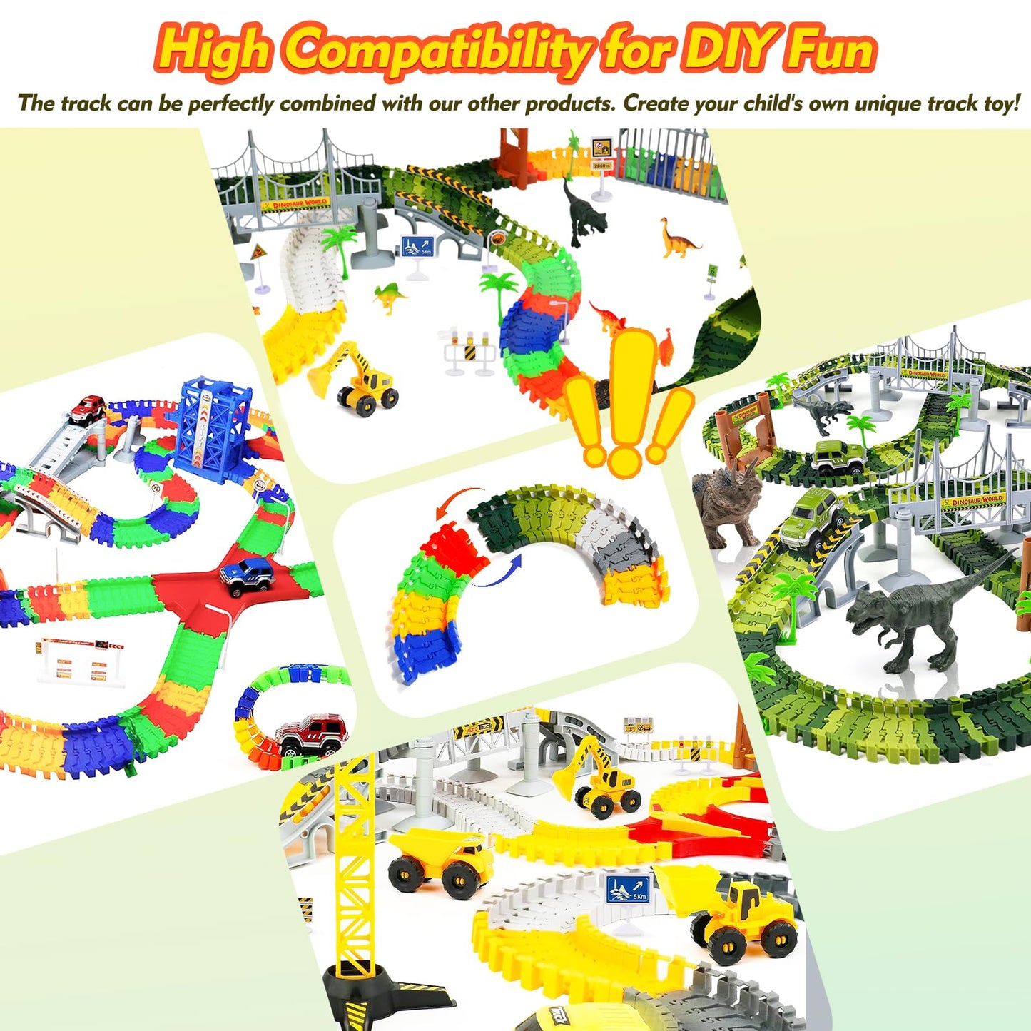 Racing track children's toy for ages 3-5 with 2 toy cars, 309-piece car track raceway for boys ages 3-7, racing gift for boys and girls ages 3-5, 505cm length race track.