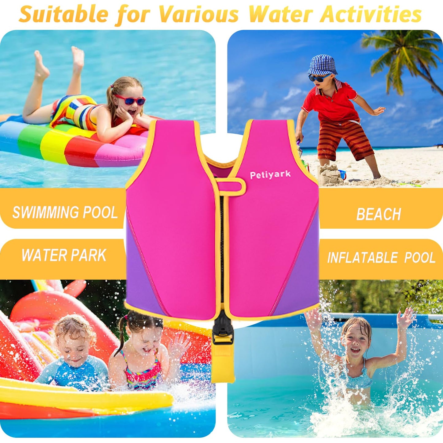 Petiyark Life Jacket for Kids 2-3 Years, Child Swim Vest 15-18kg, Ideal Swim Aid Neoprene with Adjustable Safety Straps for Boys and Girls-S