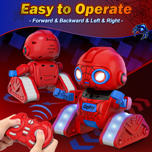 Ophy Robot Kids Toy Spider, rechargeable and projectable, RC robot with LED eyes and music, RC toy monster with gesture sensor for kids 3-8 years old, boys and girls gift, Red