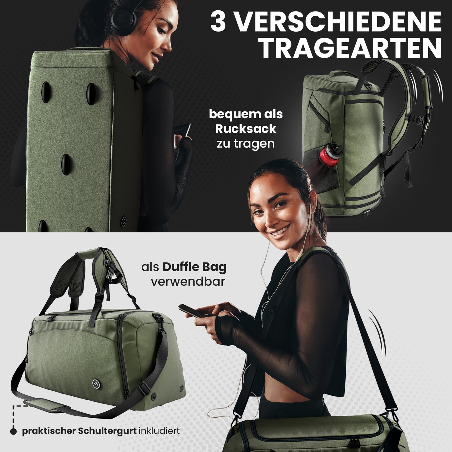 Sports bag with backpack function, shoe compartment, wet compartment | 40/60L travel bag swim bag fitness bag sport gym fitness shoulder bag carry-on weekender bag travel bag men women