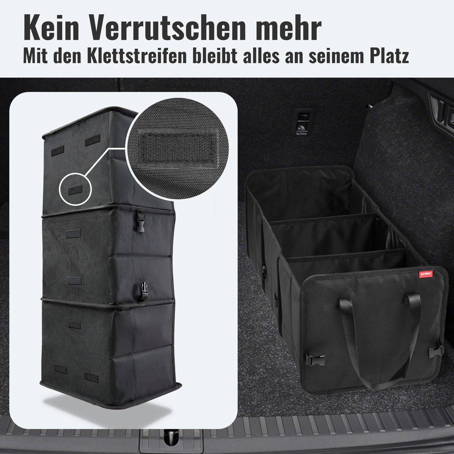 Achilles foldable car trunk box, car organizer, size-adjustable trunk bag, foldable basket, car bag, size-adjustable trunk organizer, velcro attachment on the bottom, 72 x 33 x 30 cm.