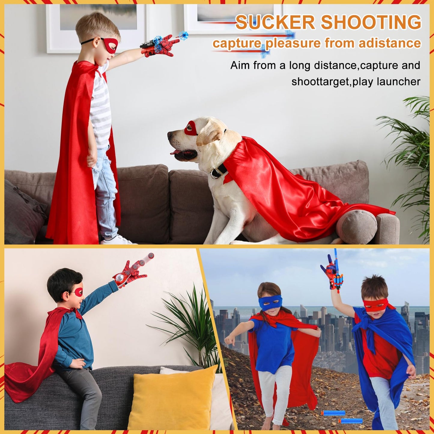 3-pc Spiderman Launcher Glove Set, Spiderman Hero Gloves, Kids Spiderman Hero Gloves with Suction Cup Darts and Frisbee, Super Spiderman Launcher Gloves, Spiderman Web Shooter, Gift for Kids