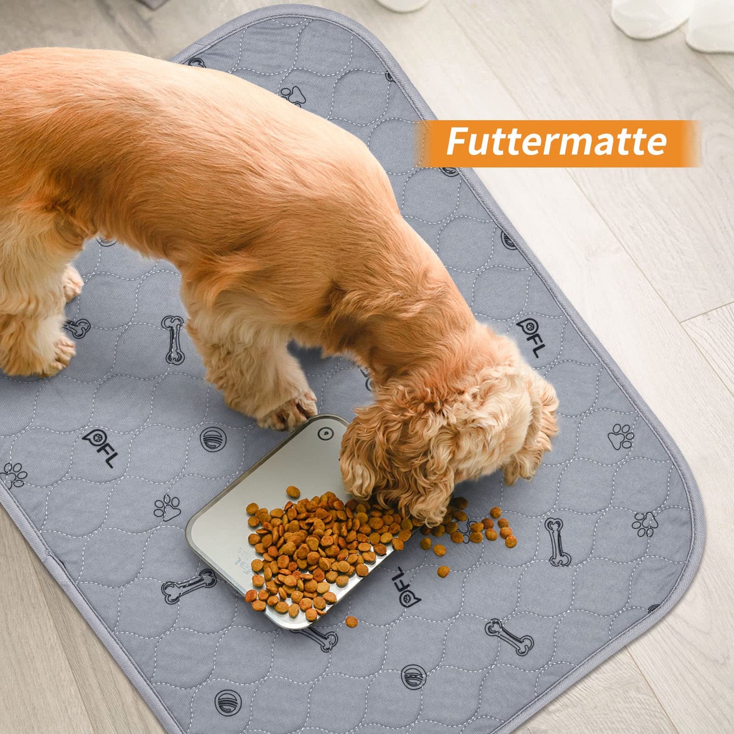 2 highly absorbent puppy pads, 122*122cm waterproof and washable puppy training pads, non-slip dog blanket for dog crate, sofa, and floor in grey color.
