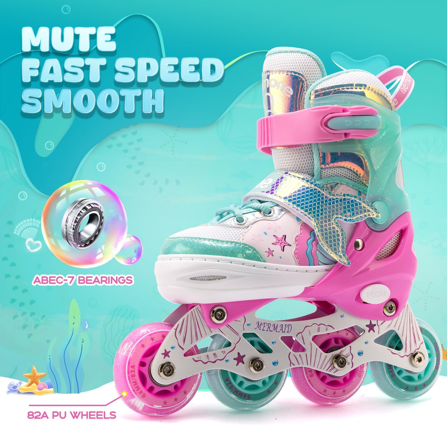 NEMONE Inline Skates for Girls Kids 4 Sizes Adjustable Green Pink inline skates for kids Indoor Outdoor Girls Kids