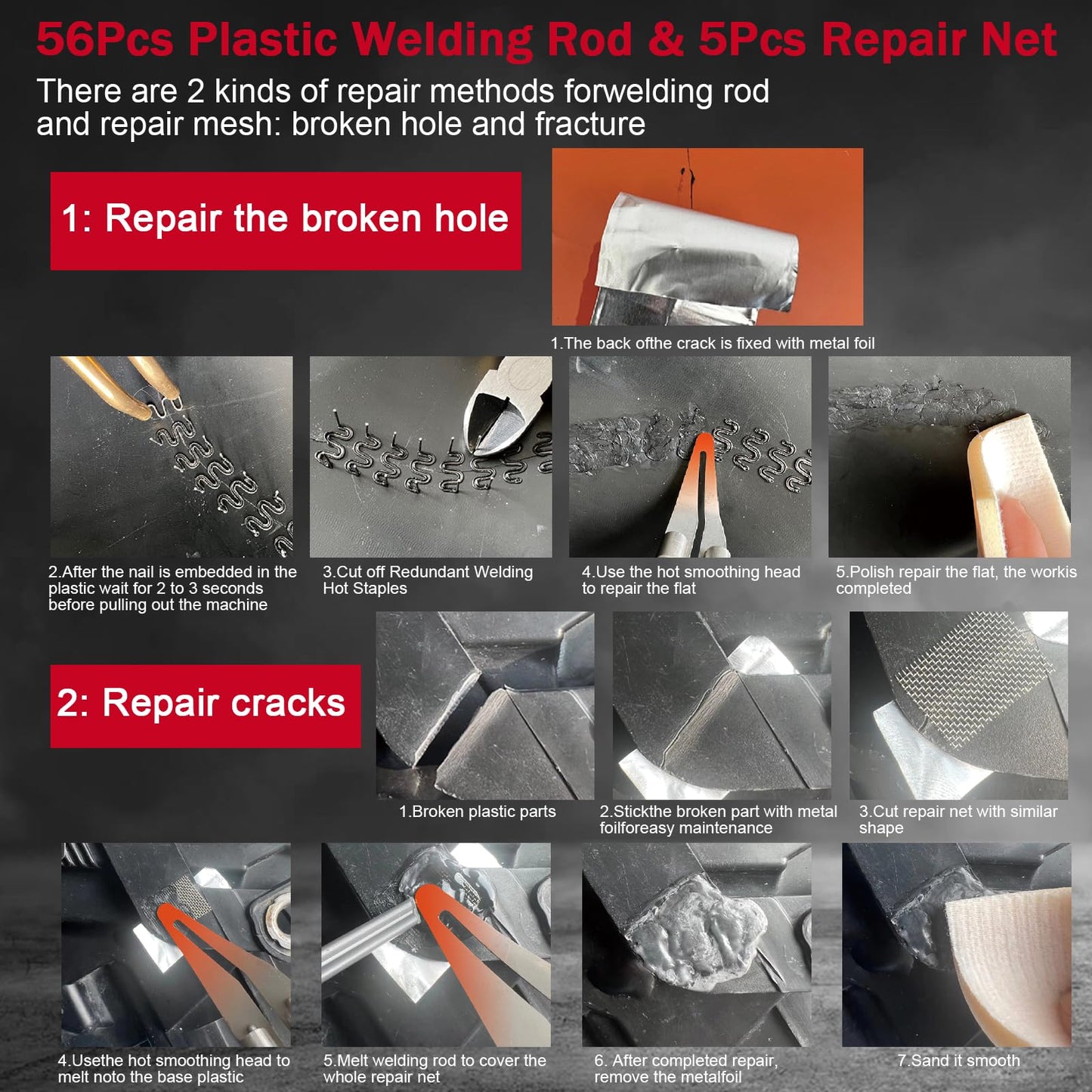 200W 2-in-1 Plastic Welding Machine Auto Bumper Repair Kit with 1000PCS Welding Studs & 56PCS Welding Rods, 220V Plastic Welder Repair kit for fixing plastic parts.