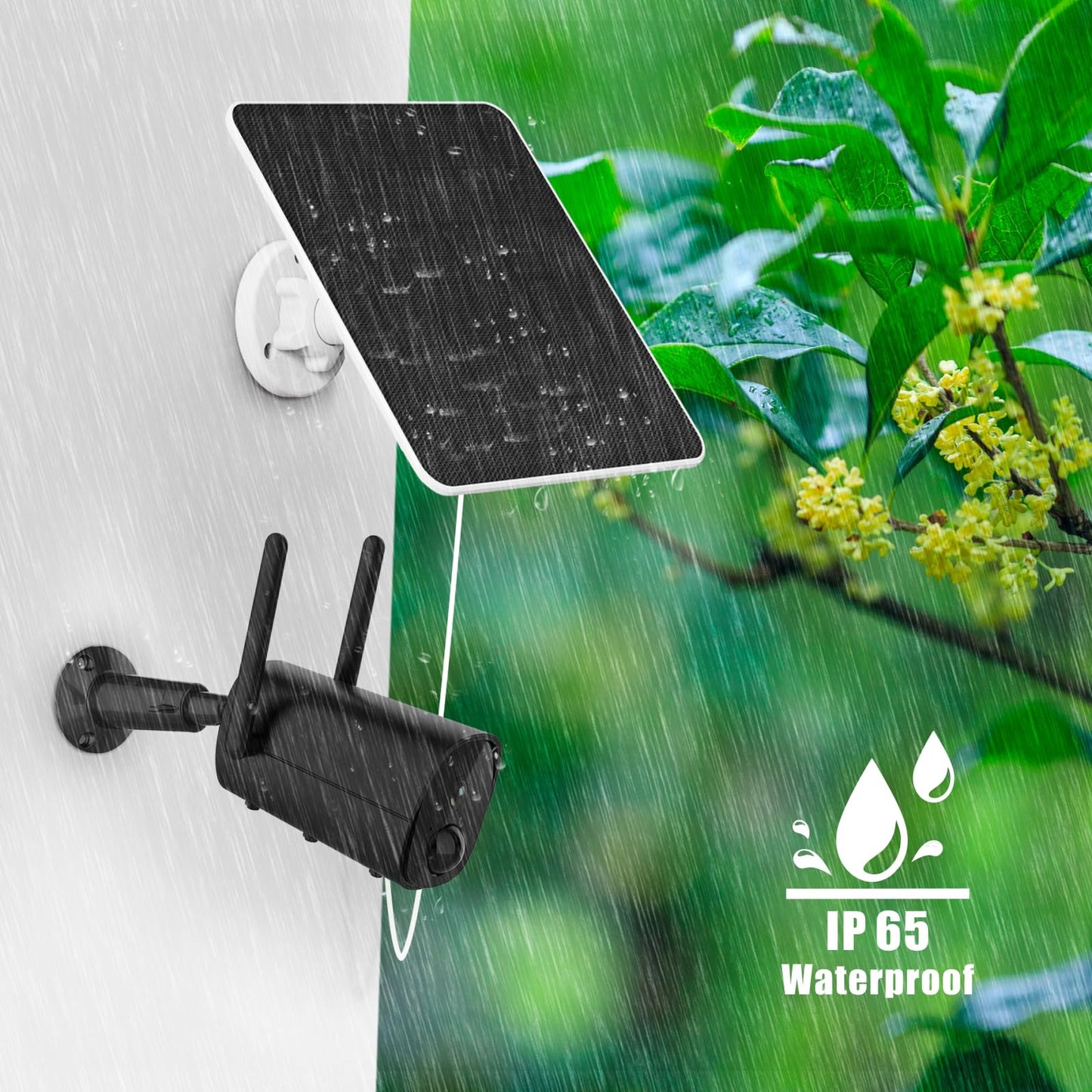 Solar panel for outdoor surveillance camera battery, 6W USB solar module compatible with DC 5V rechargeable battery security camera, camera solar module with adjustable wall mount.