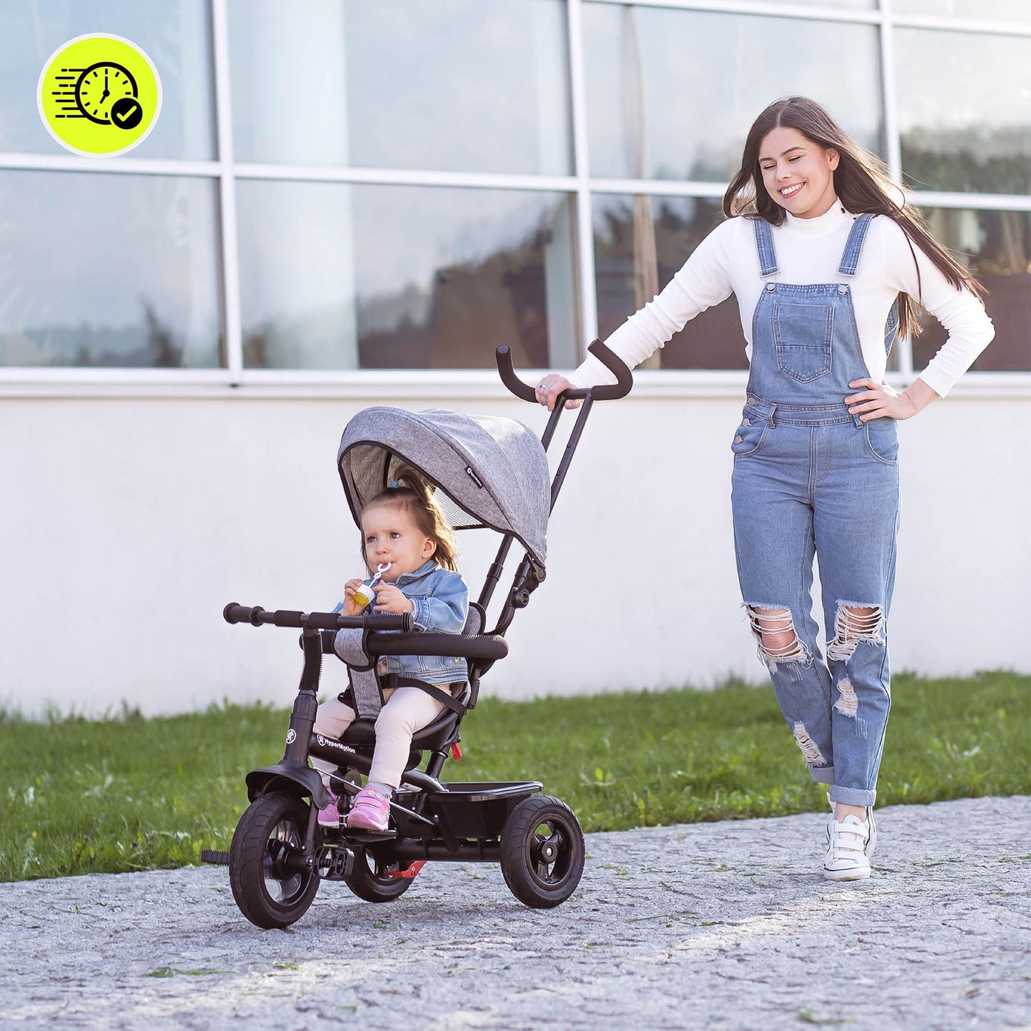 HyperMotion tricycle from 1 year with push bar - 3-in-1 children's vehicle for 1-4 years, up to 20 kg - with height-adjustable parent handle and push handlebar, Grey