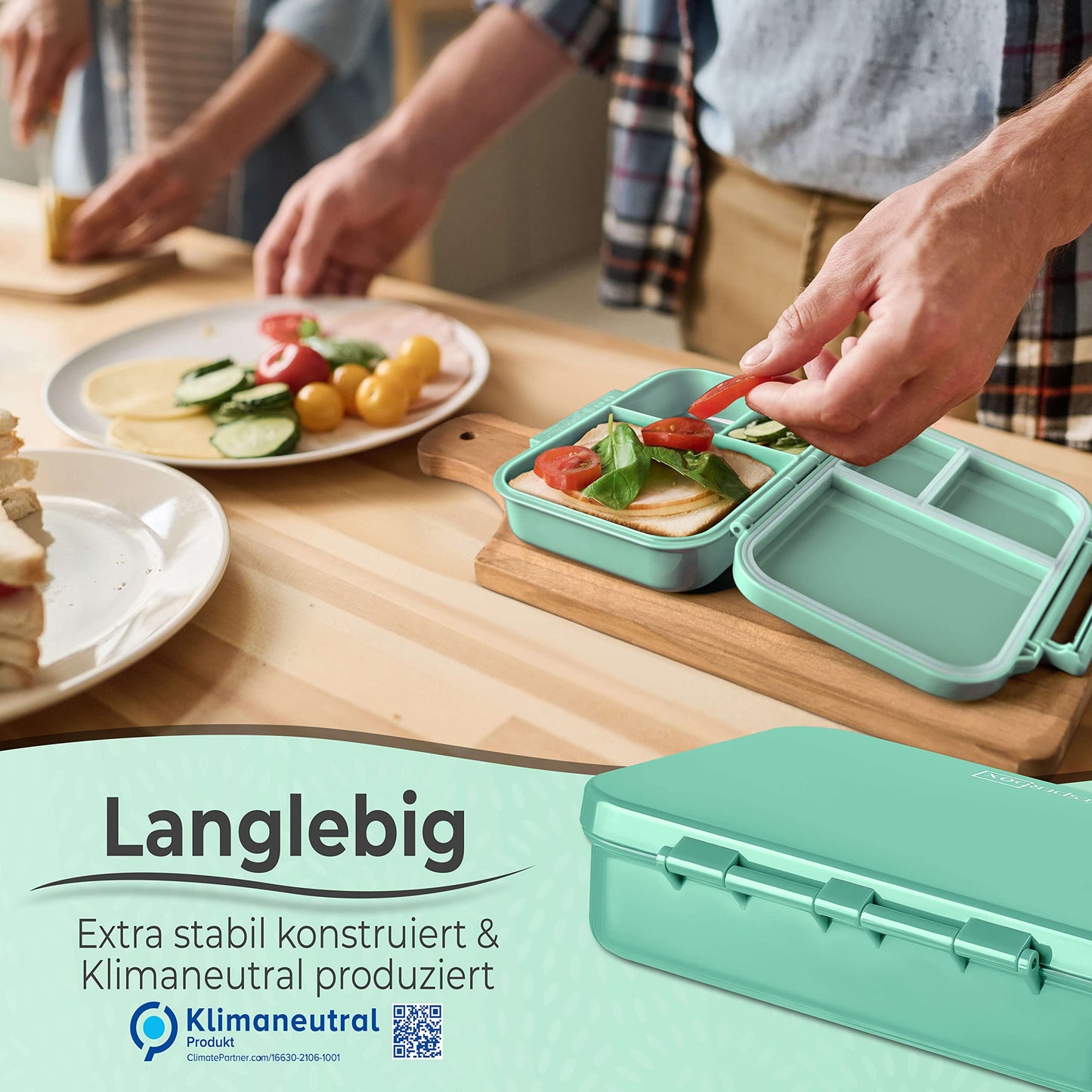 My Vesperbox - MINI BIA - Bento Box Kids - NEW MODEL - more compact and lightweight - Leak-proof & BPA Free - Lunchbox - Snackbox - for preschool and school (Turquoise)