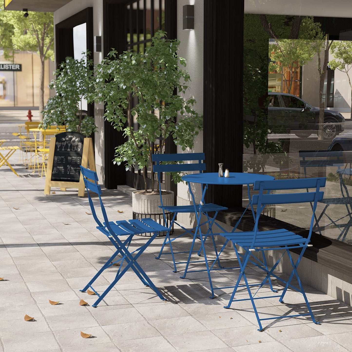 Grand patio Bistro Set 3 Piece, Garden Furniture Set, Seating Group with 2 Chairs and 1 Table, Premium Steel, Folding, Balcony Set for Yard, Garden, Outdoor (Peacock Blue)