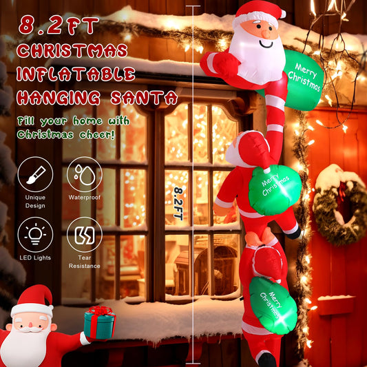 Wikay 8.2FT Inflatable Santa Claus Decoration with Gift Bag, Large Inflatable Christmas Decoration with LED Lights Hanging Santa Ornament Inflatable Christmas Figure Yard Decoration