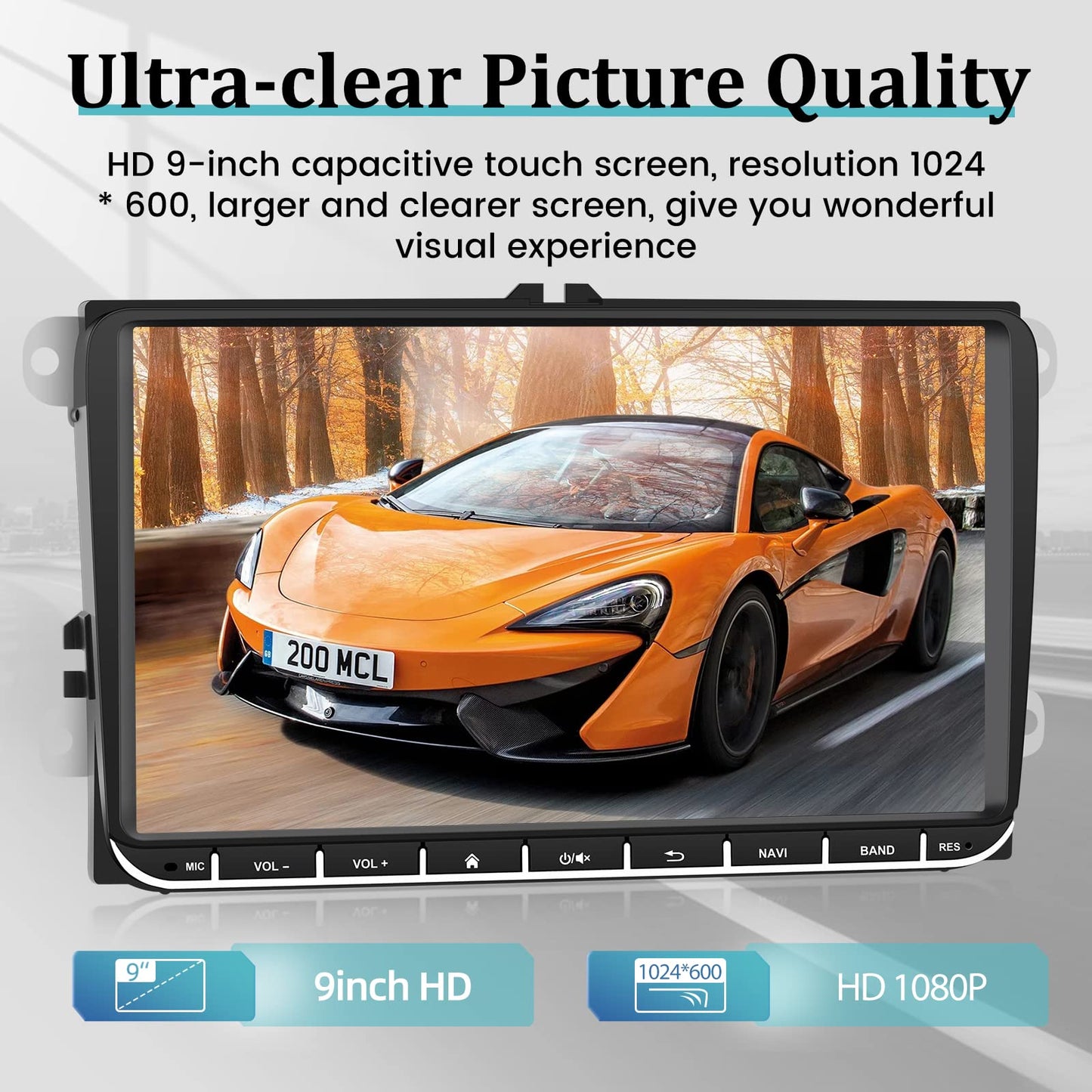 9 inch 2 Din Android car radio for VW Golf 5 6 7 Polo T5 Caddy RCD Passat Skoda Seat, touchscreen radio with navigation Bluetooth Mirror Link FM USB RCA GPS WiFi + rear view camera