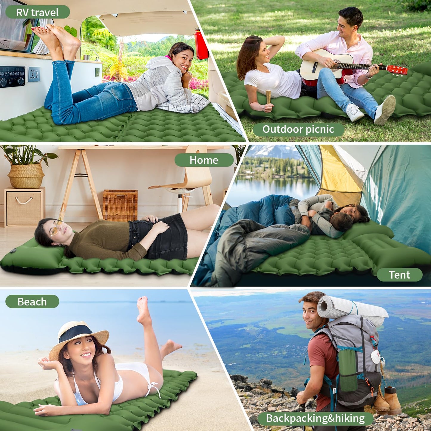 Cirulli Camping Self-Inflating Sleeping Pad, Ultralight Air Mattress with Integrated Pillow, Foot Pump for Quick Inflation, Portable Foldable Air Mattress, Outdoor Single Airbed.