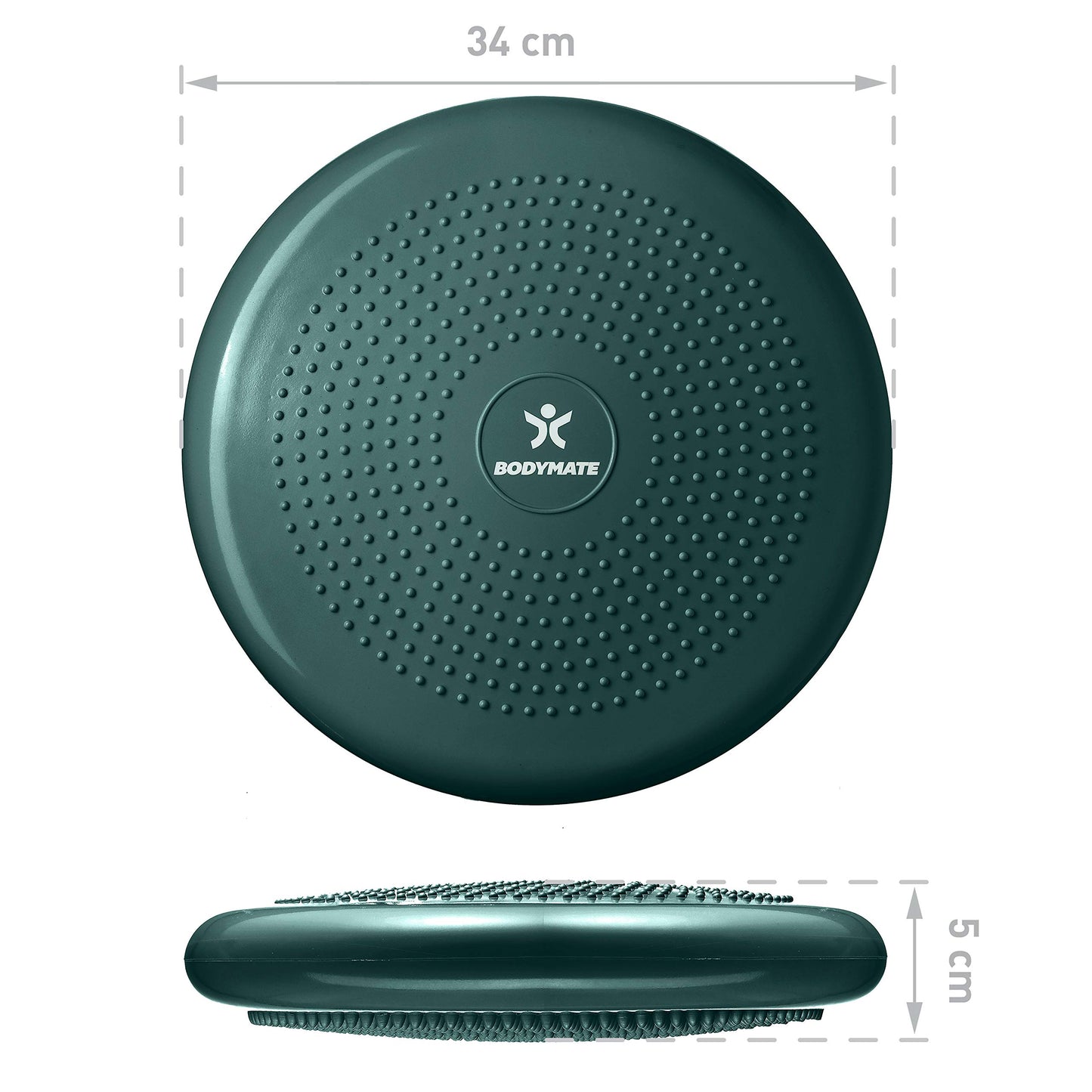 BODYMATE ball cushion with pump Midnight Green 34cm diameter - balance cushion, air cushion, balance pad, knob cushion - core, fitness, rehab, coordination and back training.