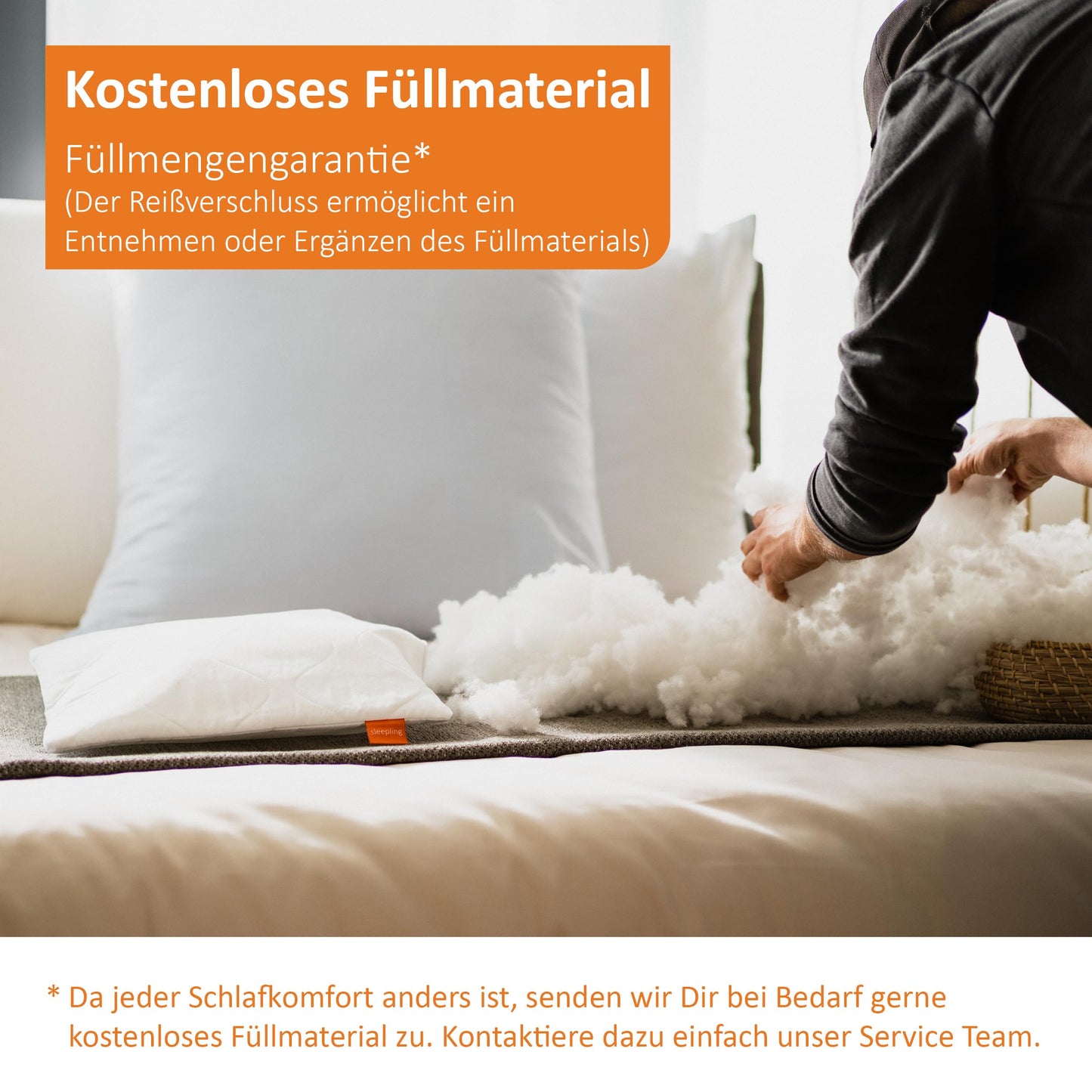 Sleeping pillow 60x80 cm, hypoallergenic, washable, Made in EU, Ökotex, large sleep pillow 60 x 80, bed pillow, pillow, Basic 100