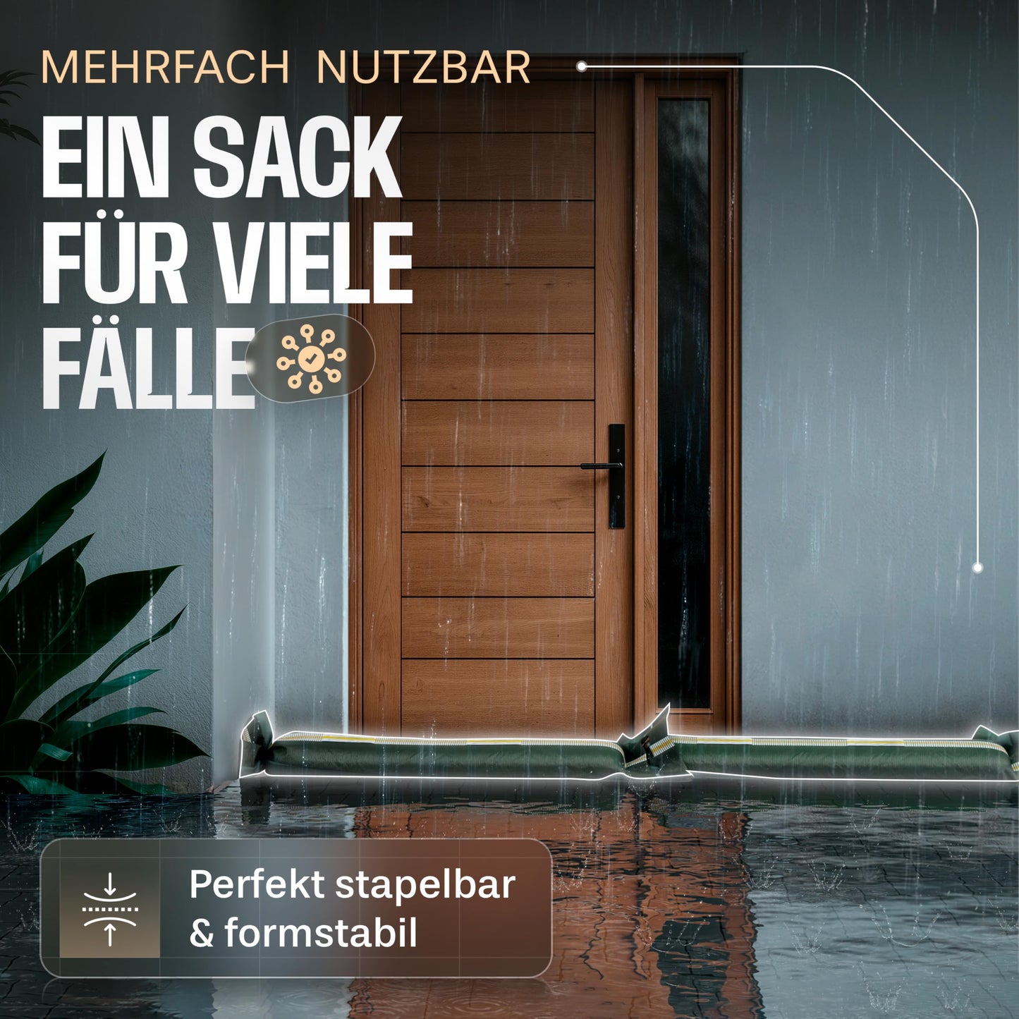 20x sandbags suitable for flood protection, 25cm x 100cm with handles, drawstring, and carrying straps. Ideal for filling with sand, made of UV-resistant high-quality monofilament fabric.