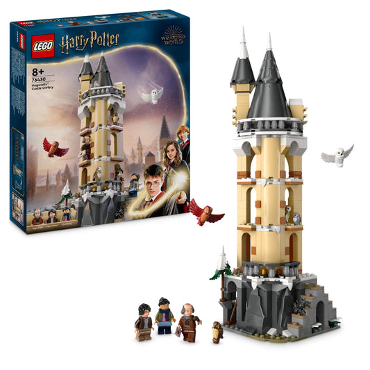 LEGO Harry Potter Owlery at Hogwarts Castle, adventure set with toy animals and 3 mini-figures & Harry Potter Flying Ford Anglia, buildable toy car for kids.