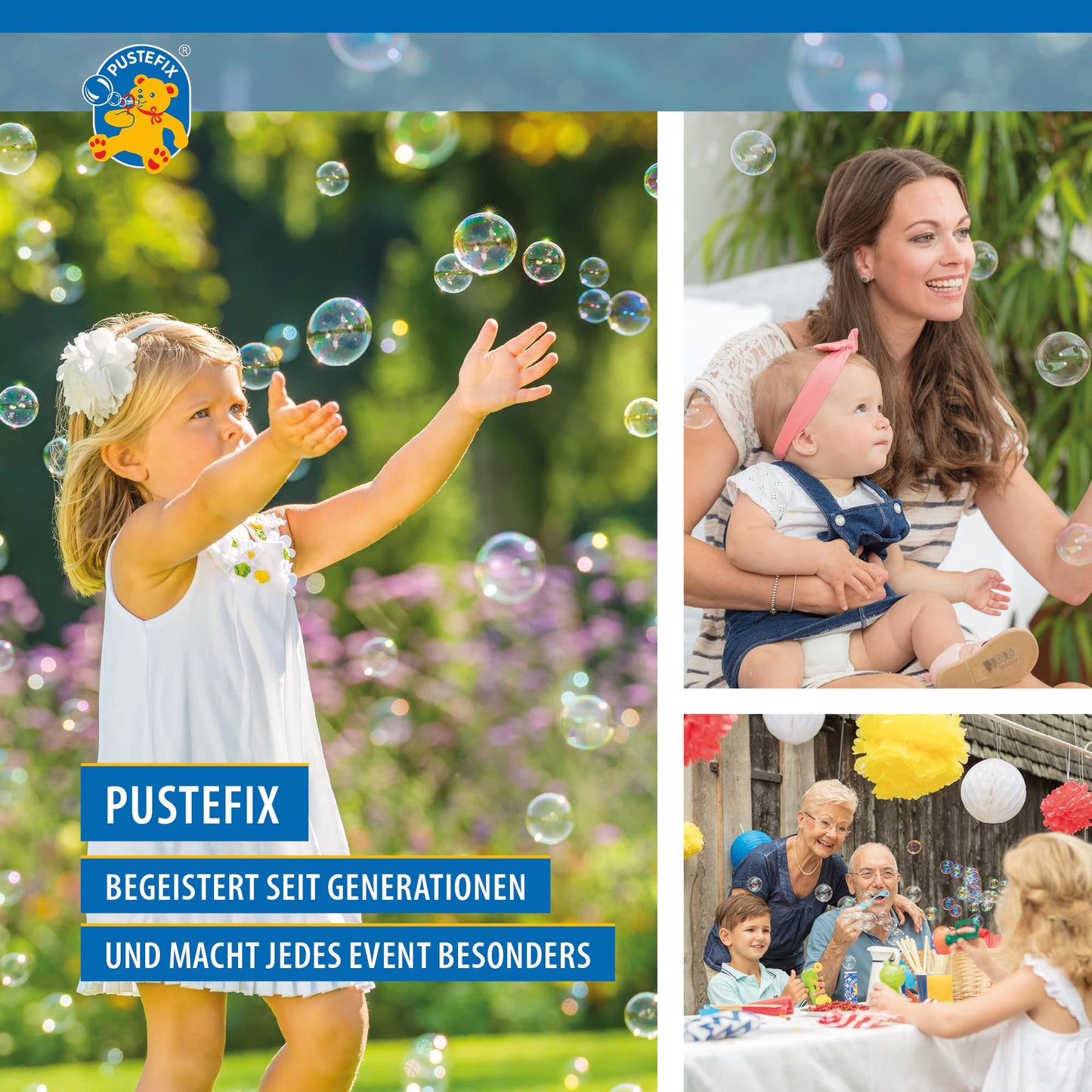 PUSTEFIX 3 x 5 liter refill canister, made in Germany. Perfect for weddings, children's birthdays, and summer parties. Colorful bubbles for kids and adults.