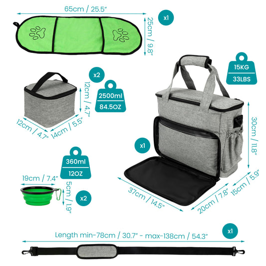 BELLE VOUS Dog Carrier - Folding Dog Bowl - Dog Carrier with Multiple Pockets - With Food Container - Dog Bag for Dog Accessories - Dog Backpack - Dog Travel Bag