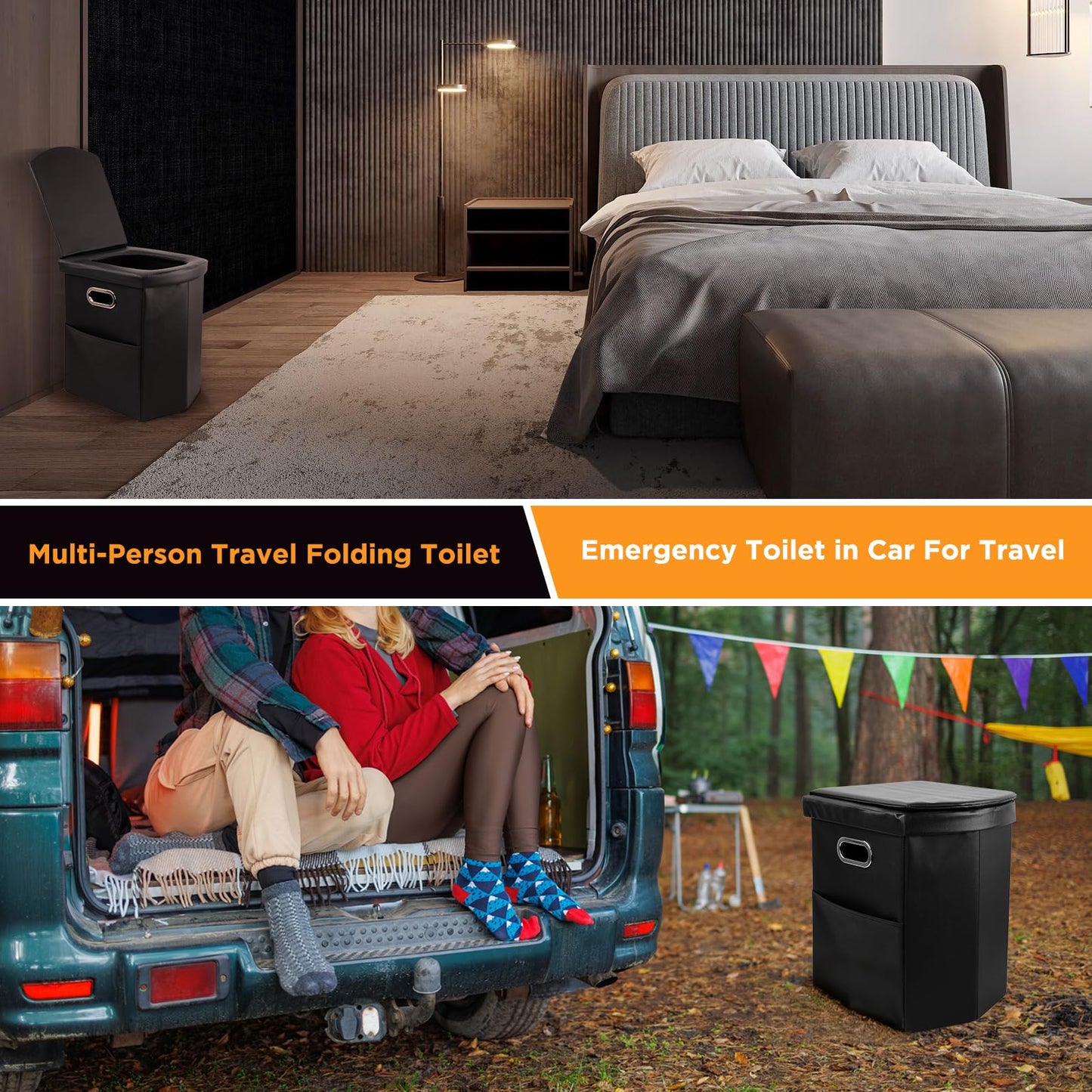 EASTSTORM Foldable camping toilet, 42 cm seat height like at home, emergency toilet for adults & children, garden, fishing, tent, bedroom, road trips, beach. Weight capacity 200 kg.