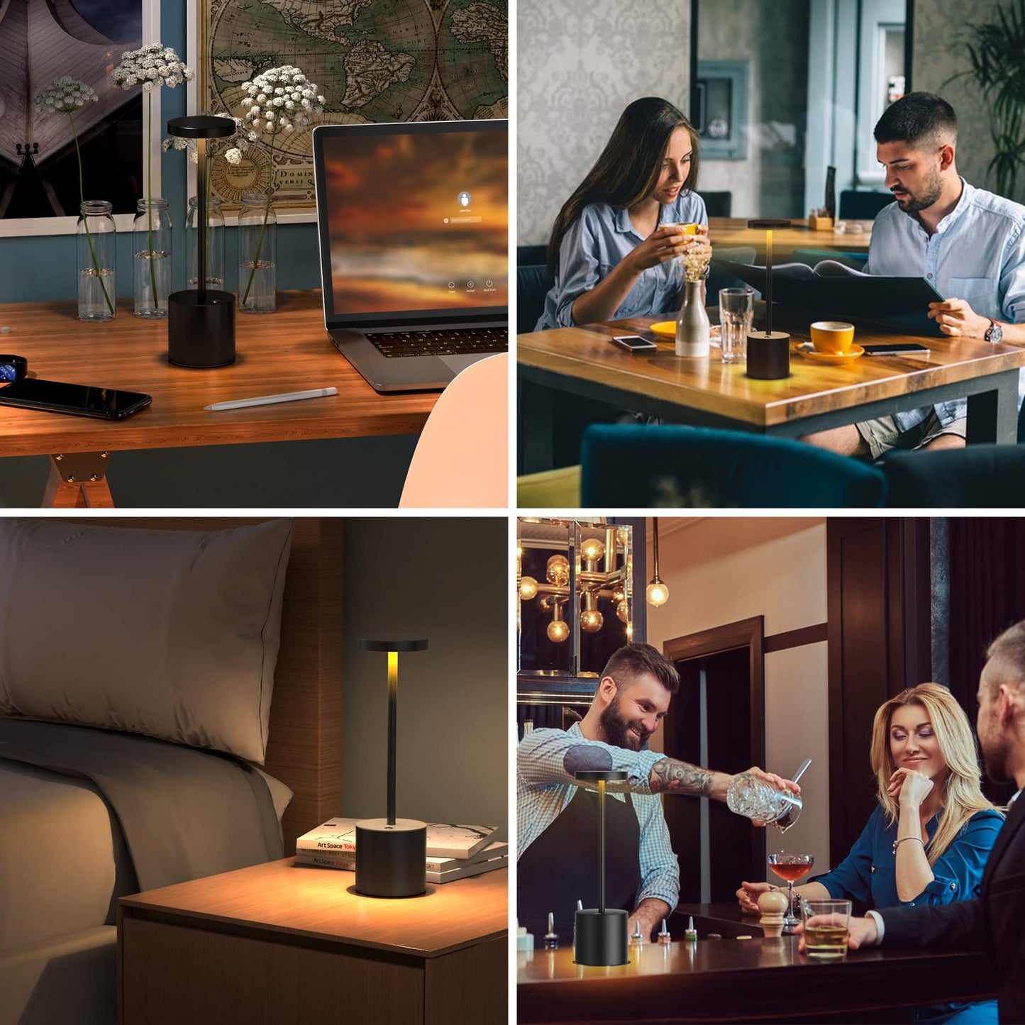 SLSMD Cordless Table Lamp, 5000mAh Metal Aluminum Dimmable LED Battery Table Light, Portable USB Rechargeable Nightstand Lamp, Suitable for Indoor Outdoor Dining Room Bar Patio (2 Black)