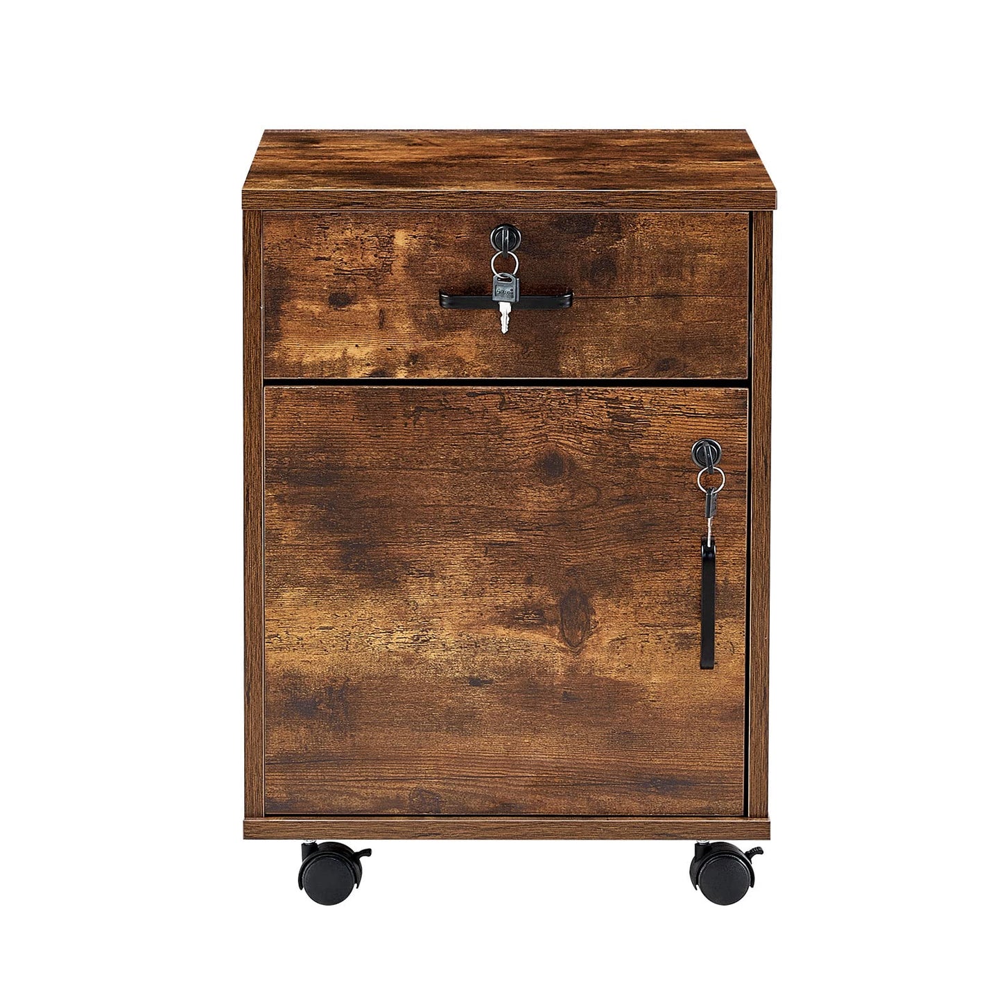 OFCASA mobile file cabinet with 1 drawer and 1 door lockable file cabinet office drawer on wheels industrial wood rolling cabinet for home office 40 x 40 x 55 cm