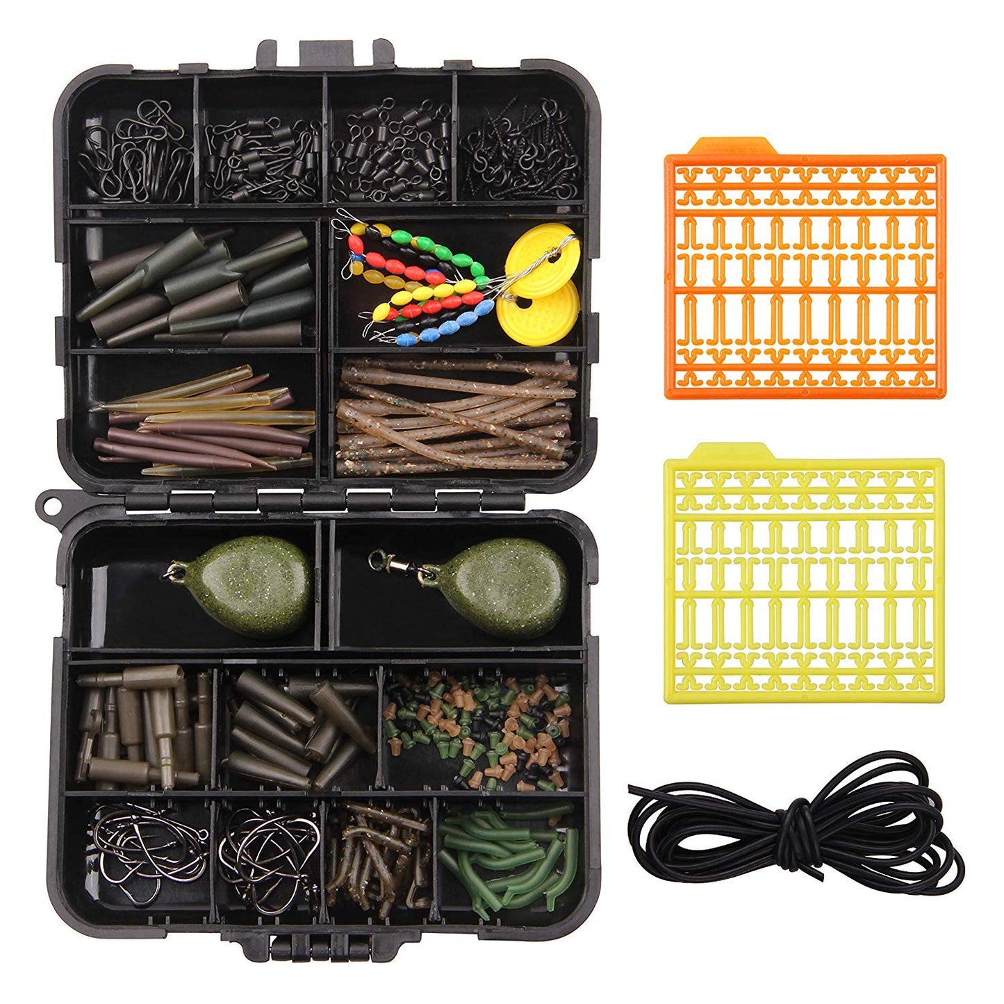 217pcs Carp Fishing Tackle Set Carp Fishing Tackle Box Anti Tangle Sleeve Line Aligner Bait Screws Carp Hooks Carp Weights for Bait Making Fishing Accessories