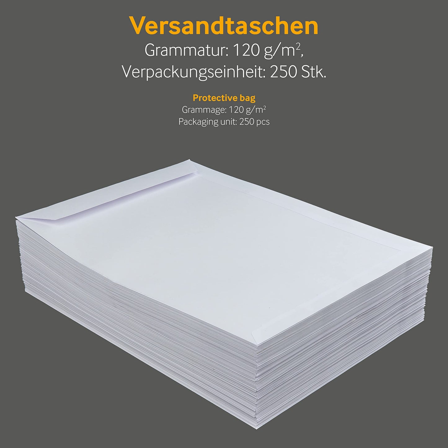 250 pieces, shipping envelopes, C4, without window, white, self adhesive, 229 x 324 mm, envelopes, straight flap, 120 gsm offset, plain letter covers