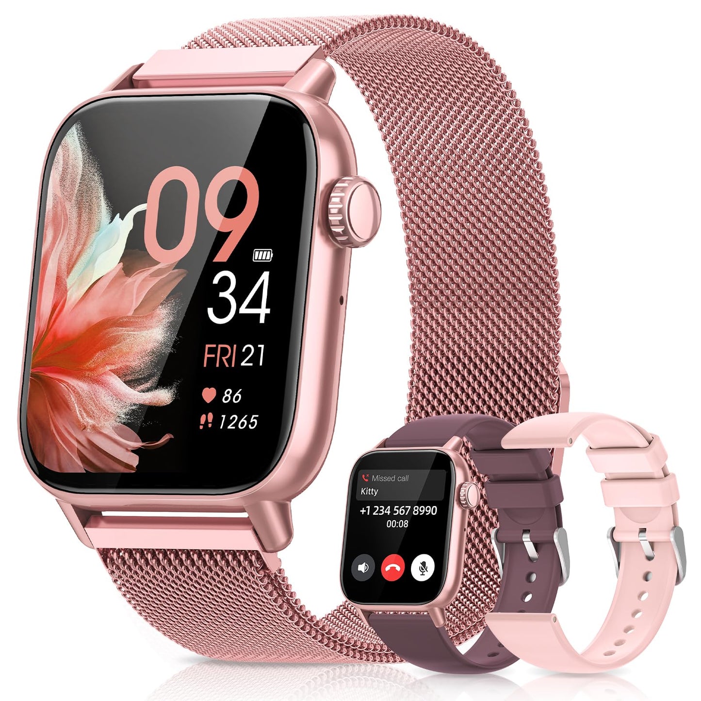 SWGOTA smartwatch for women with phone function, 1.83" fitness tracker heart rate monitor sleep monitor step counter SpO2 menstrual cycle, 113 sports modes IP68 waterproof sports watch for women iOS Android Pink