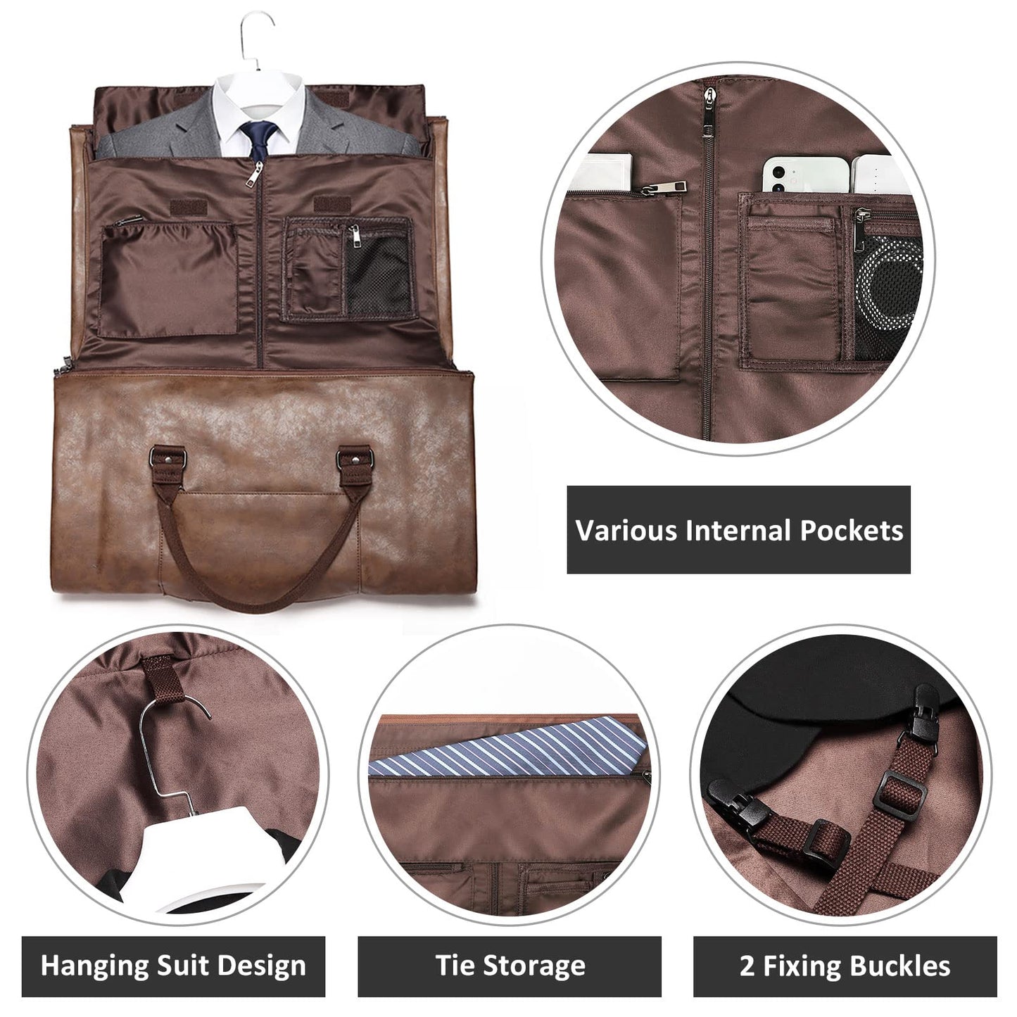 BOLOSTA Carry-On Bag for Travel, Leather, convertible, for men, with shoe compartment, waterproof, perfect for business trips/husband gifts, Brown, For Travel