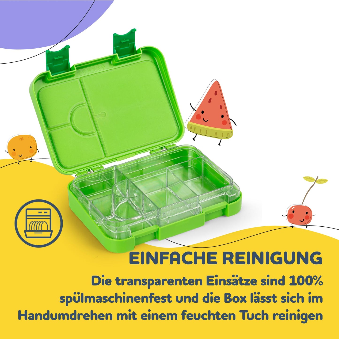 schmatzfatz Junior lunch box for kids with compartments, colorful, divided & leak-proof, BPA-free lunchbox for daycare, bento box, safe snack box