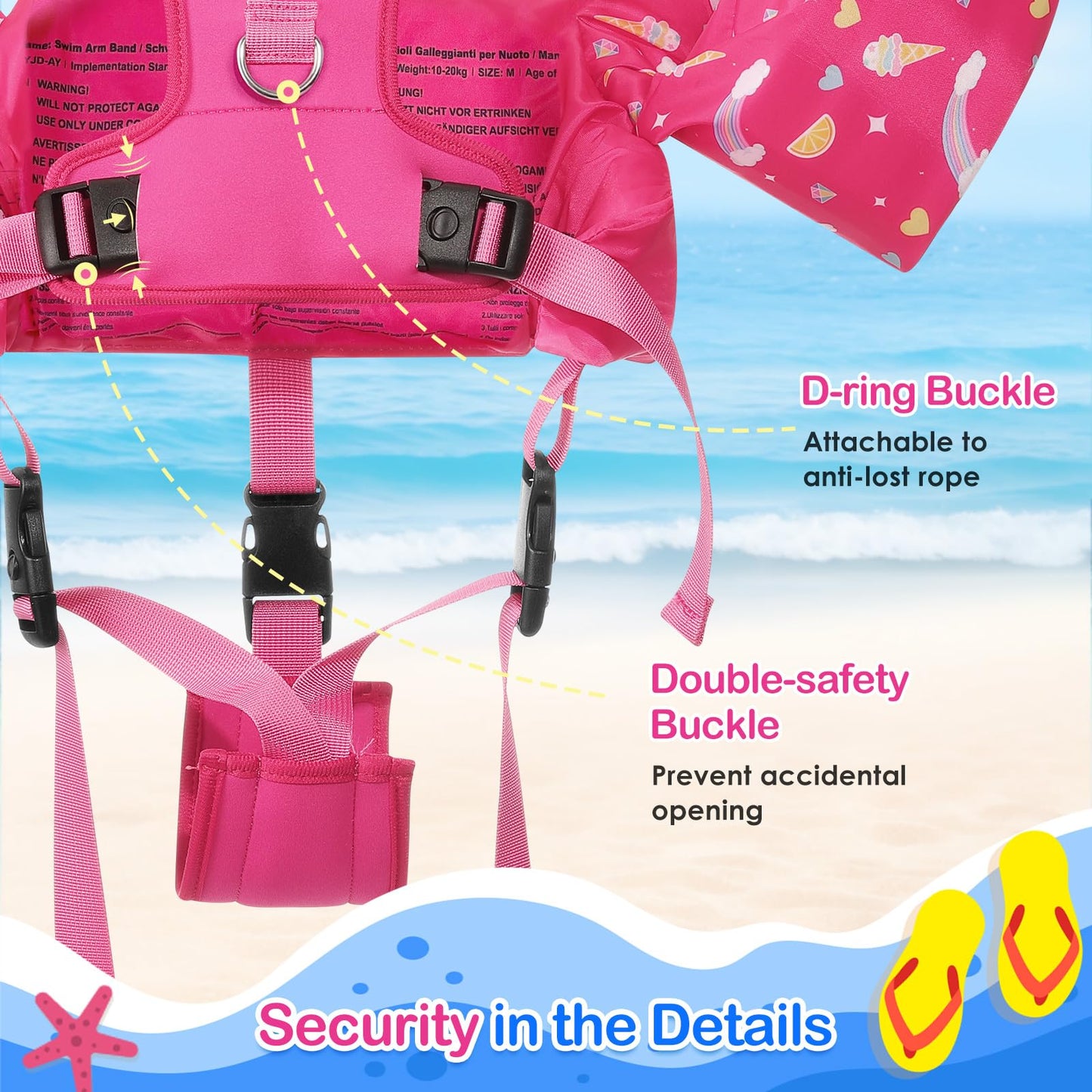 MoKo children's arm floats, toddler swim vest, swimsuit with adjustable strap, swim jacket water wings pool float, sea swimming aid for water sports learning swimming accessories, pink unicorn.