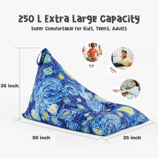 Nobildonna Bean Bag Chair Cover for Kids and Adults, extra large bean bag without filling, plush toy holder and organizer, premium canvas, 250 l (Starry Night)