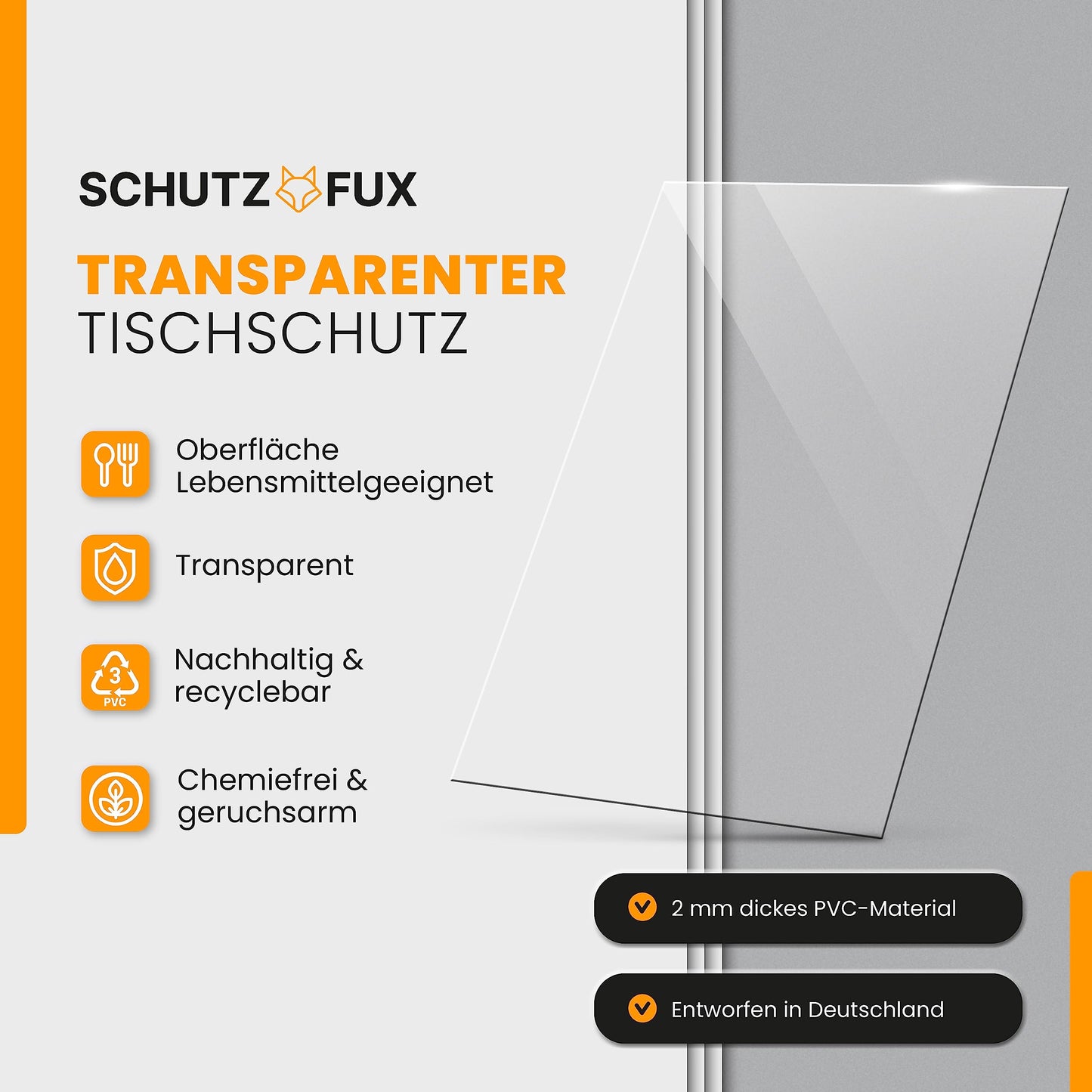 PROTECTIVE-FOX Table Cover 2mm transparent - Table protection with angled edge, clear tablecloth washable, Various sizes, custom made, Made in Germany (55 x 330)