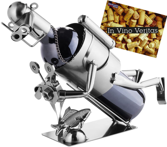 BRUBAKER wine bottle holder diver with camera decorative object metal with greeting card for wine gift