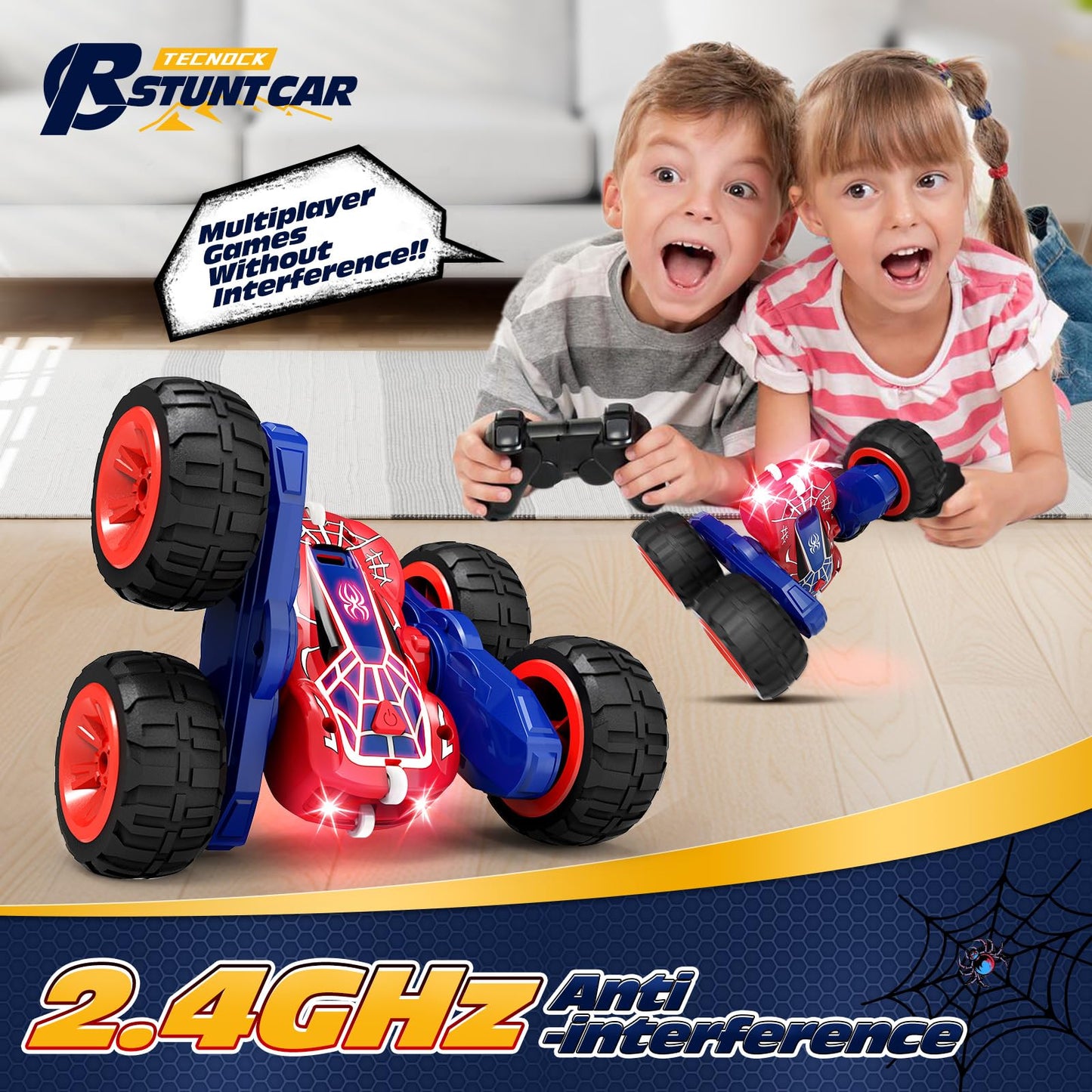 Tecnock 2025 Remote Control Car with 2.4 GHz Remote Control 360° Flip Stunts Rc Car Monster Truck with Colorful Lights for Ages 6-12 Outdoor Toy Gift for Young Children