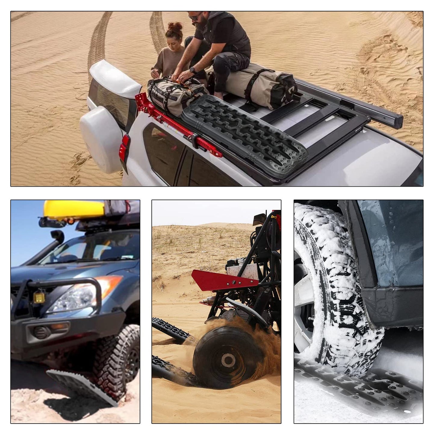 Sunworld off-road traction aid with storage bag, mud/sand/snow recovery board tracks, 10T capacity, tire ladder for cars, trucks, SUVs, RVs.