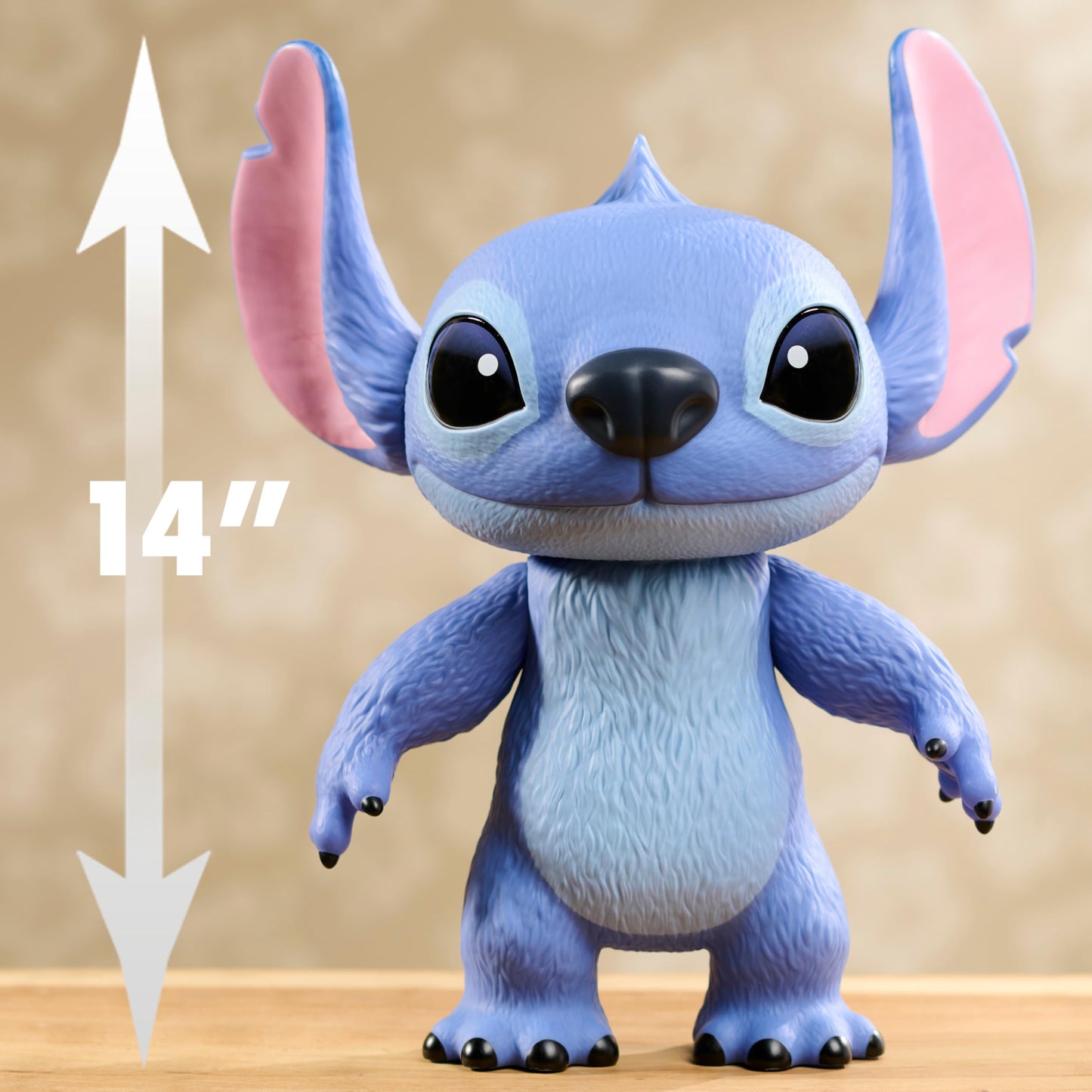 Just Play Disney Stitch Live-Action 35.6 cm tall Larger Than Life vinyl figure, with 3 points of articulation for play and display. Moveable figure, suitable for kids 3 years and older.