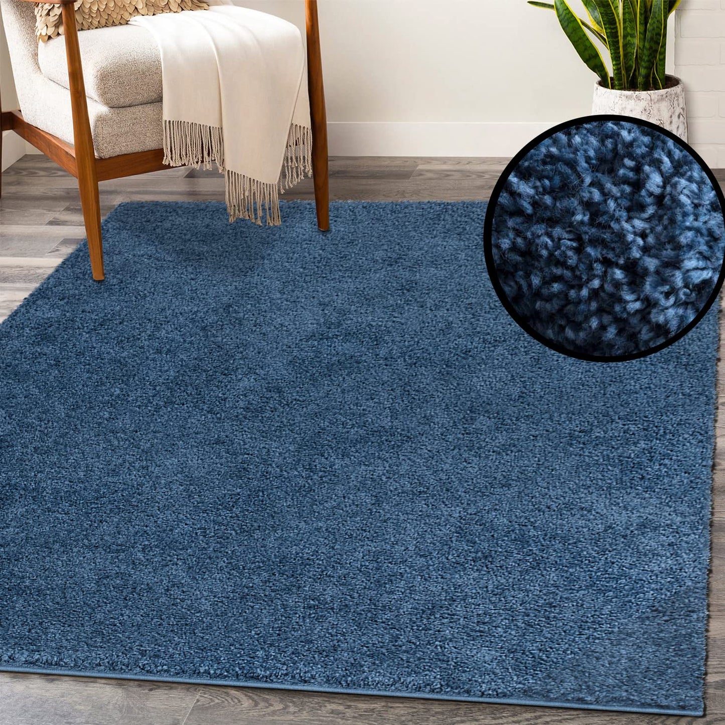 Paid carpet living room high pile shaggy - 160x230cm - Blue plain fluffy modern boho decor rugs soft bedroom