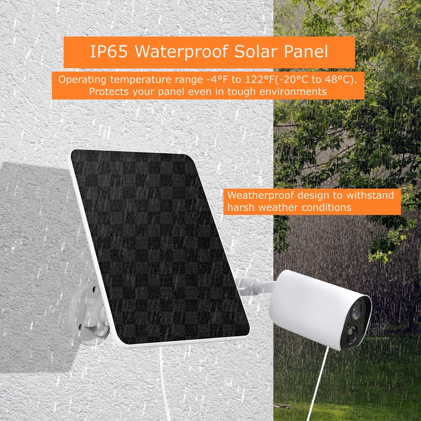 Solar panel for surveillance camera, 6W solar module for security camera, outdoor camera, doorbell and outdoor lighting with USB and USB-C connection, IP65 3m cable, 360° adjustable bracket (2 pack)