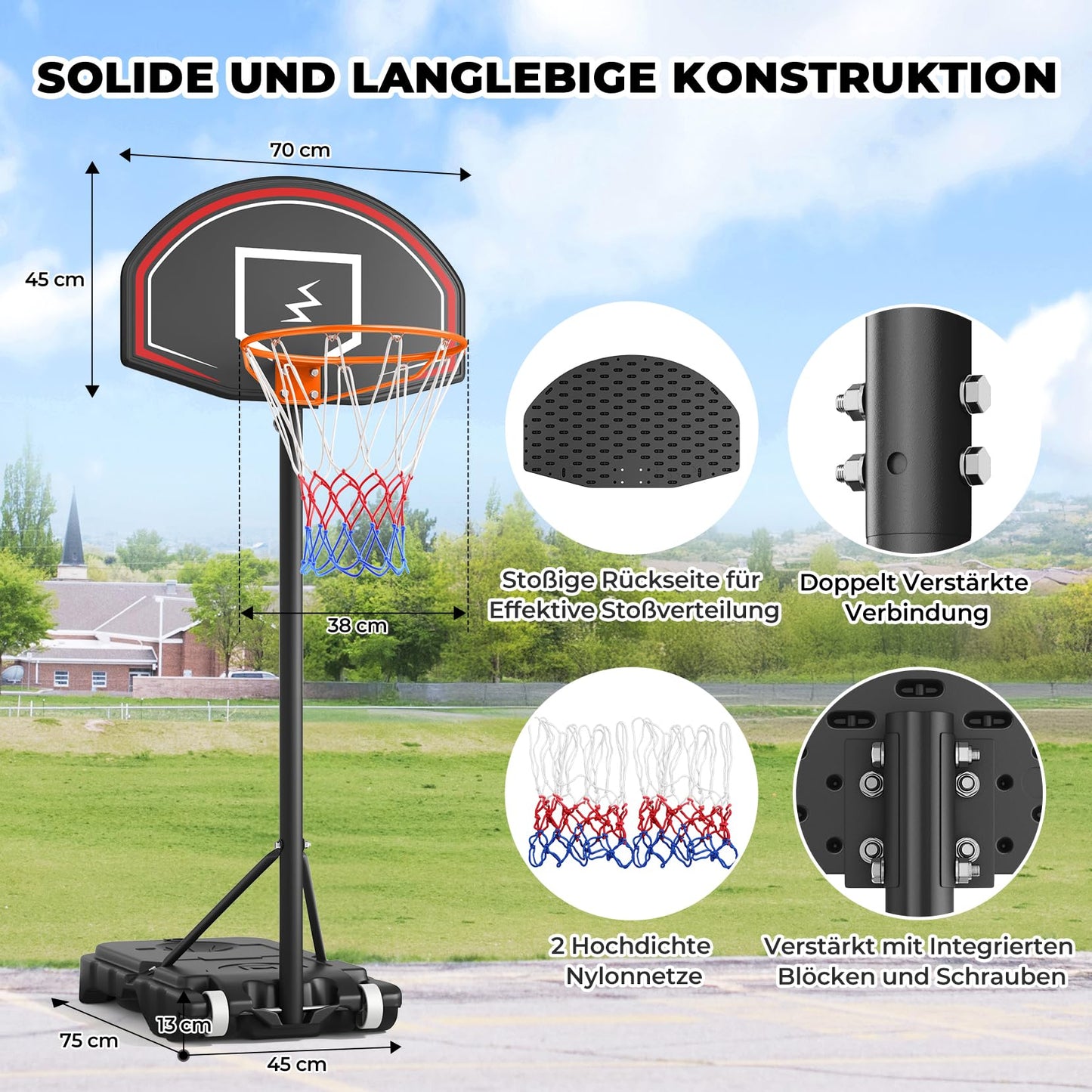 YOLEO outdoor basketball hoop for kids, 110-210cm height adjustable, portable basketball stand with wheels, portable children's basketball hoop