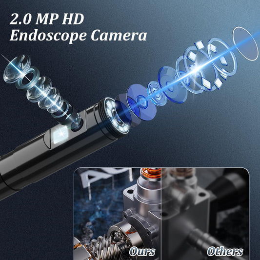 Endoscope camera with light, Ennovor 1920 HD dual-head endoscope camera for mobile phones with 8 LED lights. No WiFi inspection camera, waterproof IP67 sewer camera for Android & iOS, tablets (32.8 ft/10m).