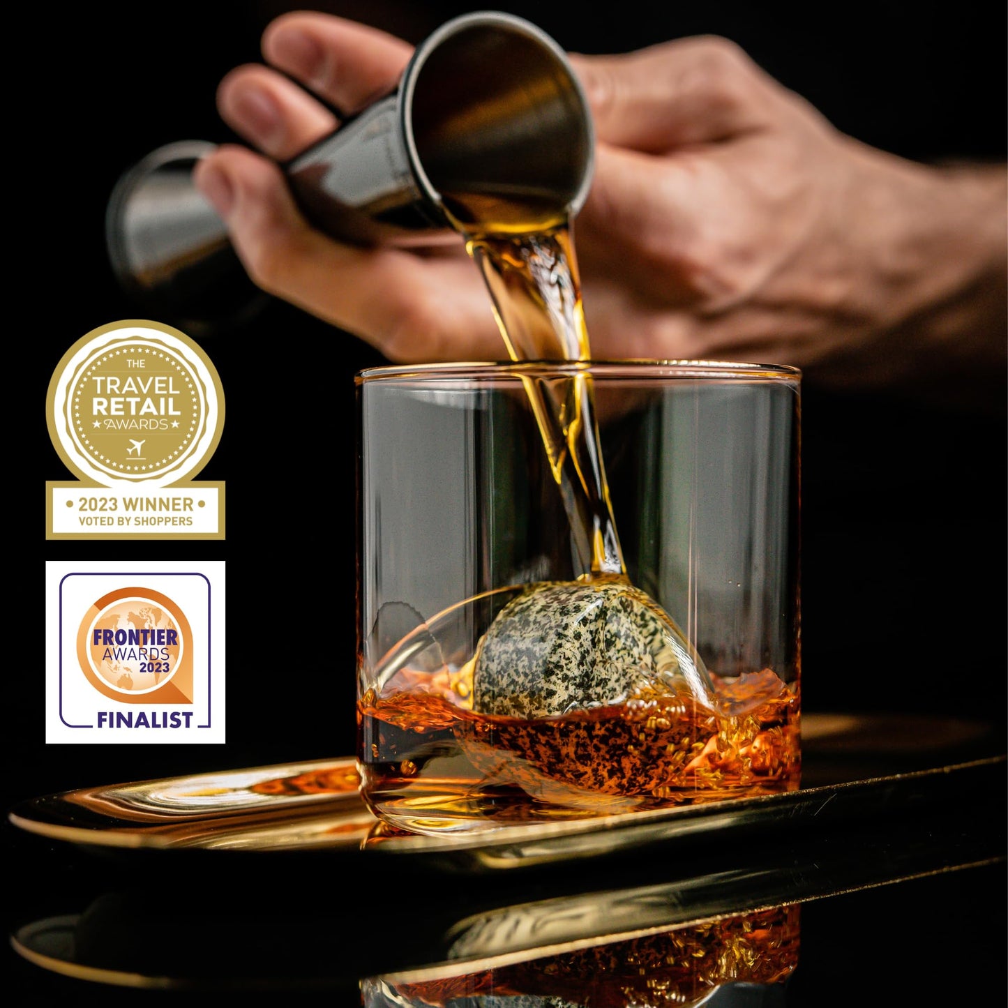 Whiskey Stones Gift Set with Cigar Cutter & Cigar Ashtray - 6 Handcrafted Premium Granite Stones - Luxurious Whiskey & Cigar Accessories Gold Foil Gift Box