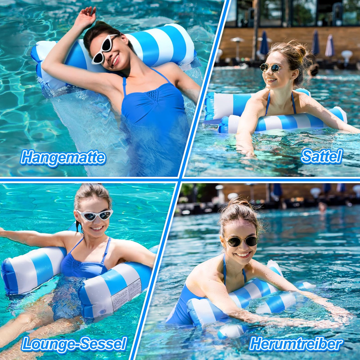 Dusor inflatable pool accessories set 2 pieces, XL inflatable water hammock, inflatable pool toy water hammock 4 in 1, adult pool float, water toy for adults and kids