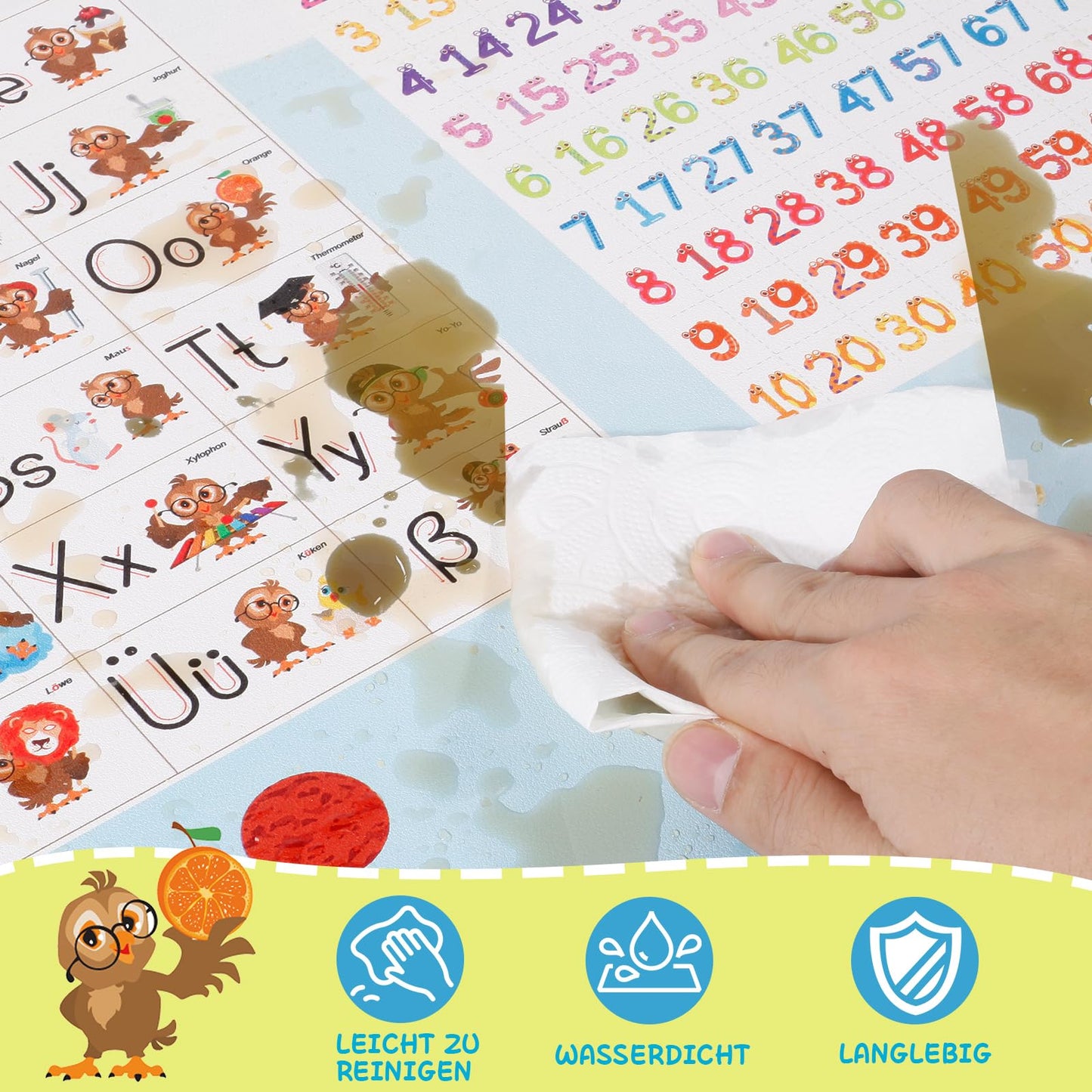 Desk pad for children, double sided world map desk pad waterproof made of durable, wipeable painting pad for children/girls (60x40 cm)