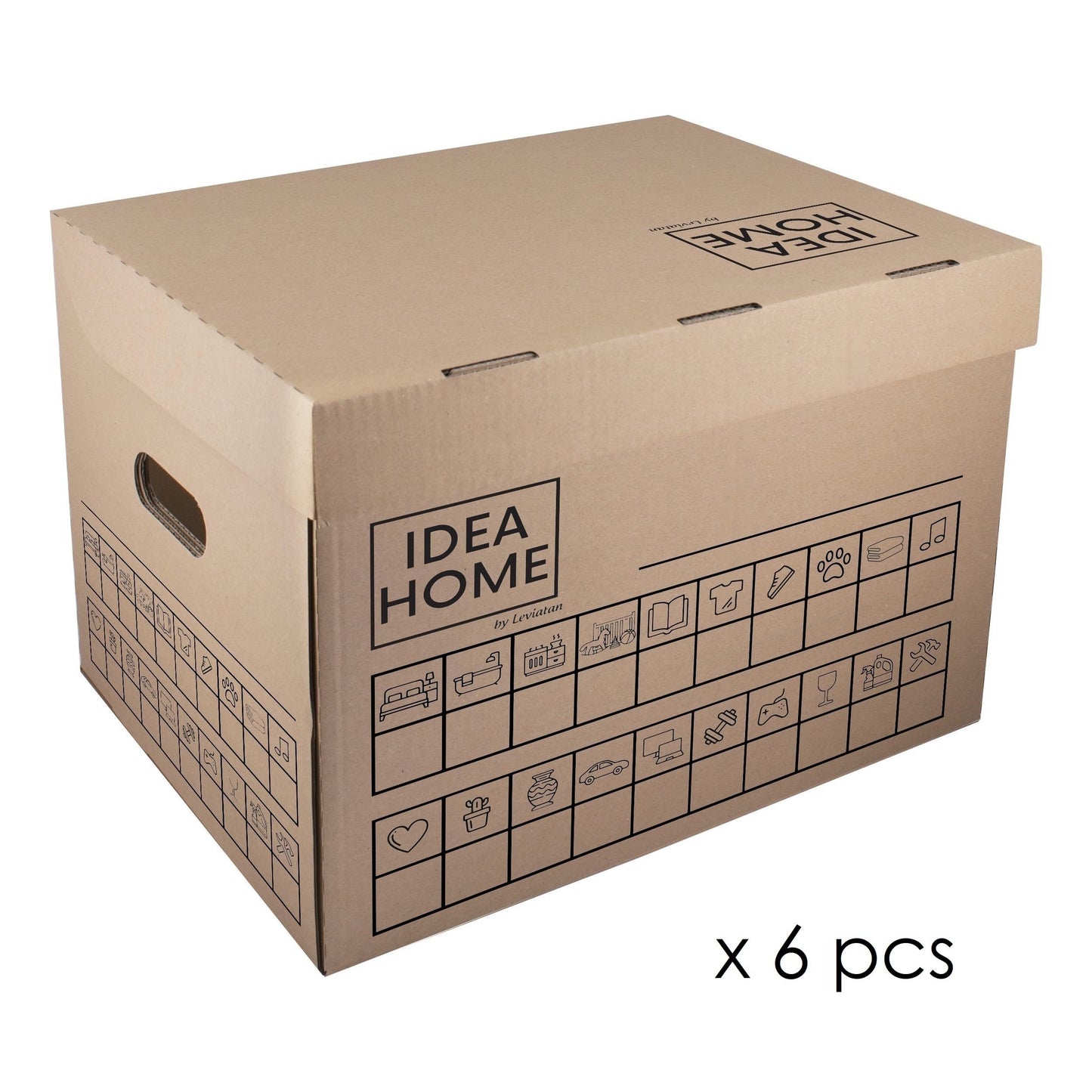 IDEA HOME 6-piece set moving box Movebox Archive box Storage box Made of cardboard with lid Very sturdy packing box with a load capacity of 30 kg Size: 431x333x294mm, Brown