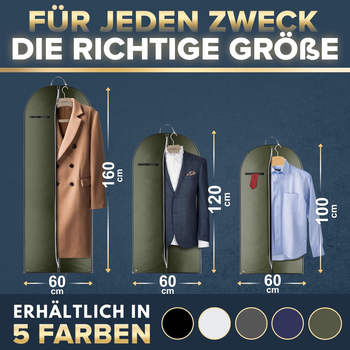 FiRiO® 2 x Premium Garment Bag short - UP TO 50% THICKER MATERIAL - Suit Bag for suit, shirt & co - Foldable garment cover for travel & storage - Suit bag for men - Size: 120x60cm