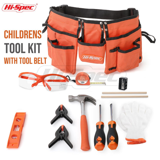 Hi-Spec 16-piece tool set for kids - with tool belt, work gloves, safety goggles, and real tools - perfect gift for little DIY enthusiasts, DIY projects, educational toy for children