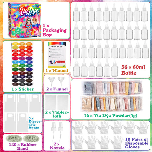 Batik kit, set of batik dyes, 36 colors for dyeing fabric and clothing, creative crafting Tie Dye Kit, games and activities, ideal art and craft set for children and adults (216 pieces)